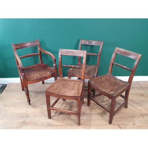 48 - Three antique Country Chairs with turned back rails and a fruitwood Elbow Chair (R8)