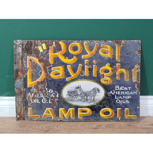 56 - A 'Royal Daylight Lamp Oil' double sided enamel Sign 1ft 10in W x 1ft 2in H (R9)