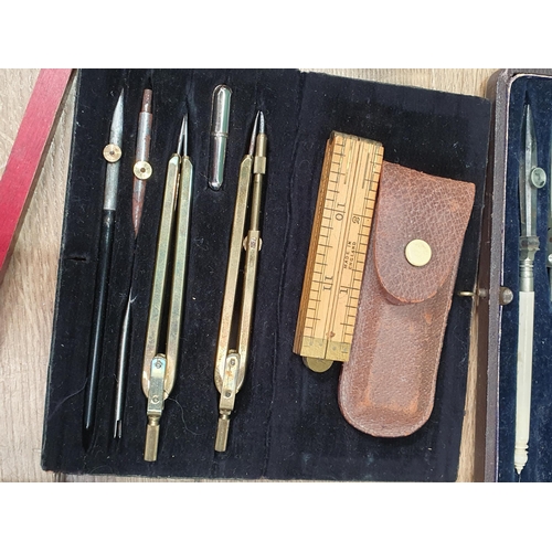 59 - Two turned treen Batons, two cased Drawing Sets, a pair of Opera Glasses in leather case, Weighing S... 