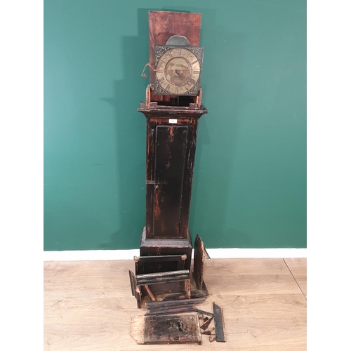 598 - An antique stained wood Longcase Clock with square brass dial, inscribed Will.m Bassett, Mayfield wi... 