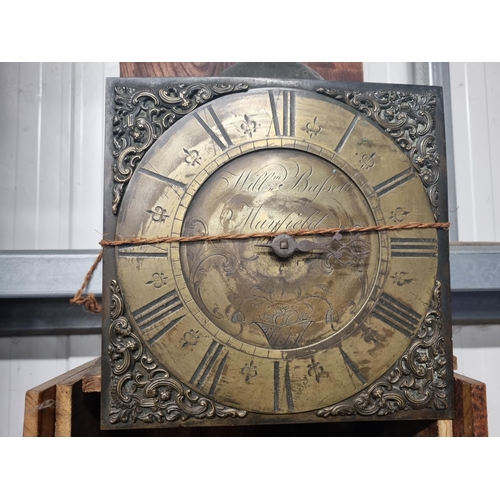 598 - An antique stained wood Longcase Clock with square brass dial, inscribed Will.m Bassett, Mayfield wi... 