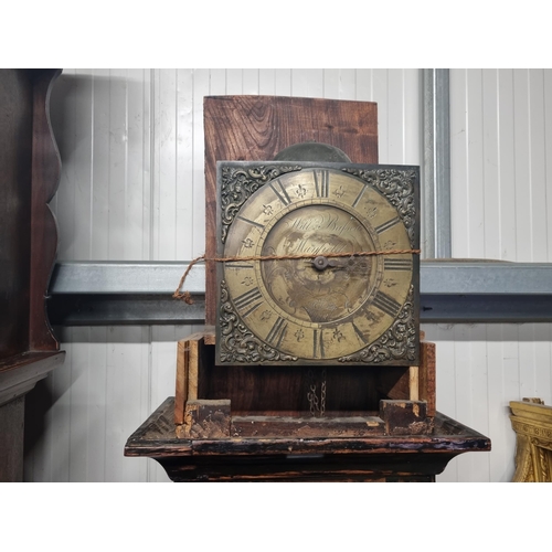 598 - An antique stained wood Longcase Clock with square brass dial, inscribed Will.m Bassett, Mayfield wi... 