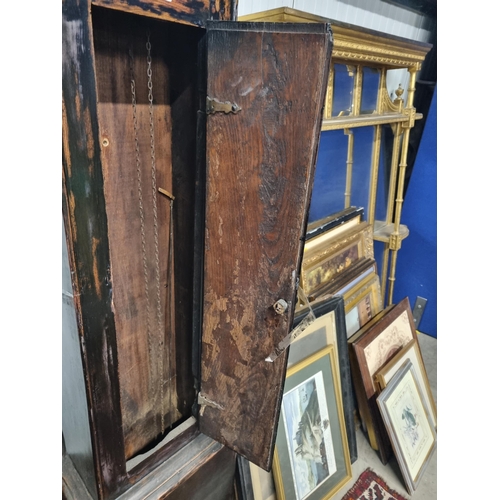 598 - An antique stained wood Longcase Clock with square brass dial, inscribed Will.m Bassett, Mayfield wi... 