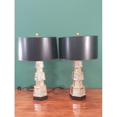 610 - A pair of modern bespoke made hexagonal four tier glass Table Lamps and shades 2ft 4in H (R9) (purch... 