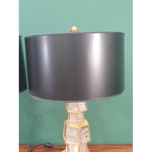 610 - A pair of modern bespoke made hexagonal four tier glass Table Lamps and shades 2ft 4in H (R9) (purch... 