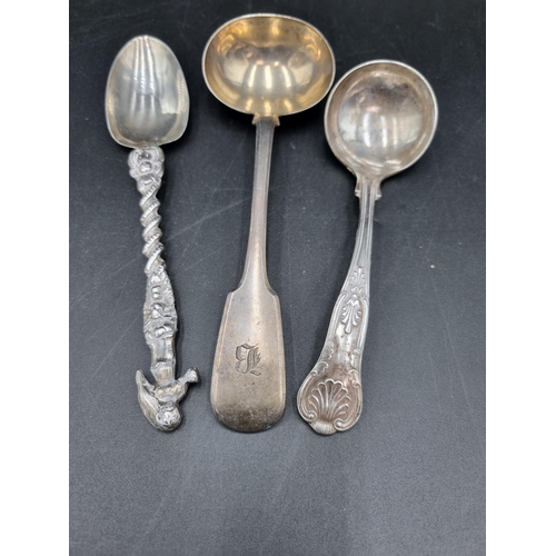 81 - A William IV silver Sauce Ladle fiddle pattern, London 1832, a Scottish Spoon with figure finial, Ed... 