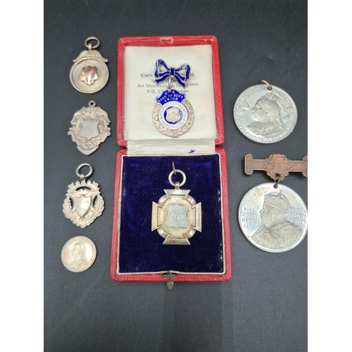 98 - A George VI silver and blue and white enamel UK Band of Hope Union Fob with ribbon, Birmingham 1937,... 