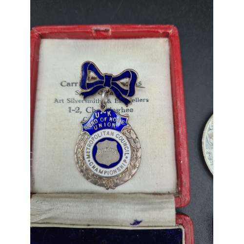 98 - A George VI silver and blue and white enamel UK Band of Hope Union Fob with ribbon, Birmingham 1937,... 