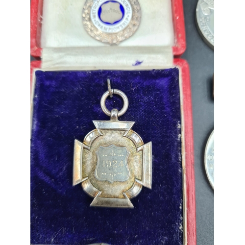 98 - A George VI silver and blue and white enamel UK Band of Hope Union Fob with ribbon, Birmingham 1937,... 