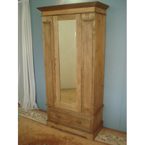 99 - An Edwardian ash single mirror door Wardrobe fitted single drawer to base 6ft 7in H x 3ft 2in W x 1f... 