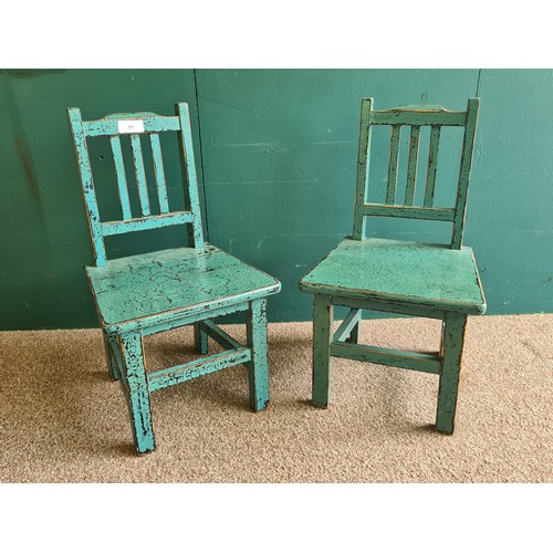 11 - A pair of green painted Child's Chairs 1ft 10in H
