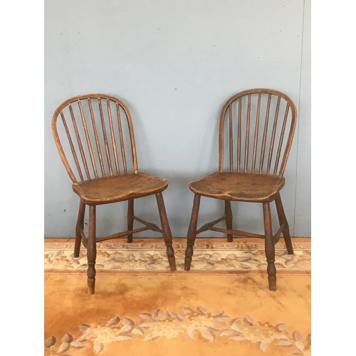 2 - A pair of antique ash and elm stick back Kitchen Chairs