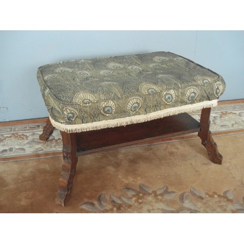 46 - A Footstool with peacock feather design upholstery 2ft 5in W x 1ft 5in H x 1ft 10in D
