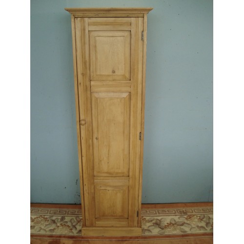 65 - An antique pine 'Sentry Box' narrow Cupboard fitted single panelled door enclosing shelves on plinth... 