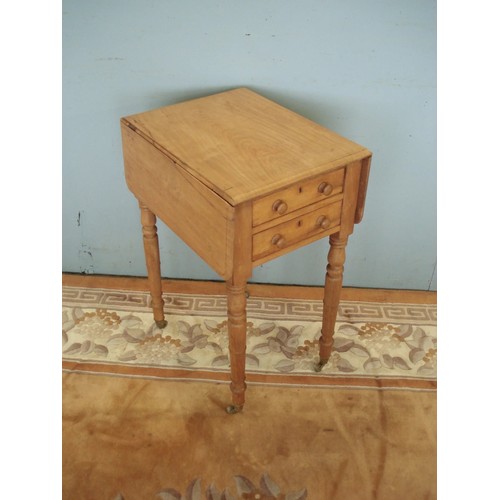 113 - A 19th Century mahogany dropleaf Work Table fitted two end drawers raised on turned supports 2ft 5in... 