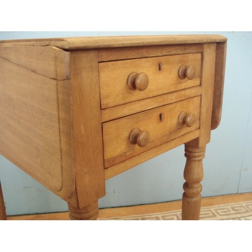 113 - A 19th Century mahogany dropleaf Work Table fitted two end drawers raised on turned supports 2ft 5in... 