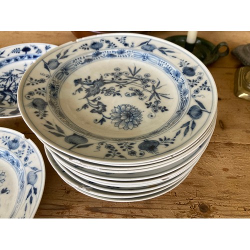 72 - Eighteen assorted 19th Century Continental blue and white Plates and Bowls including Dresden