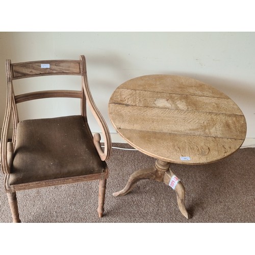 167 - An antique oak Pillar Table A/F and a 19th Century mahogany Elbow Chair