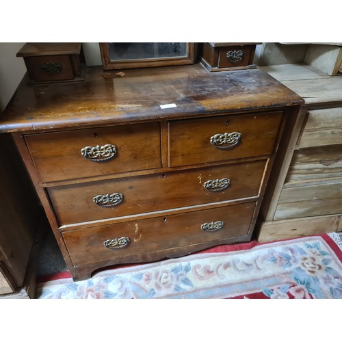 175 - An antique pine Dressing Chest of two short and two long drawers A/F (lacking mirror) 3ft W x 4ft 2i... 