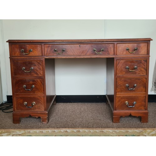 187 - A reproduction mahogany veneered Pedestal Desk with tooled leather top fitted nine drawers 4ft 2in W... 