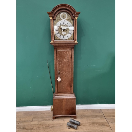 488 - An 18th Century oak Longcase Clock with arched brass dial, subsidiary seconds apertures and inscribe... 