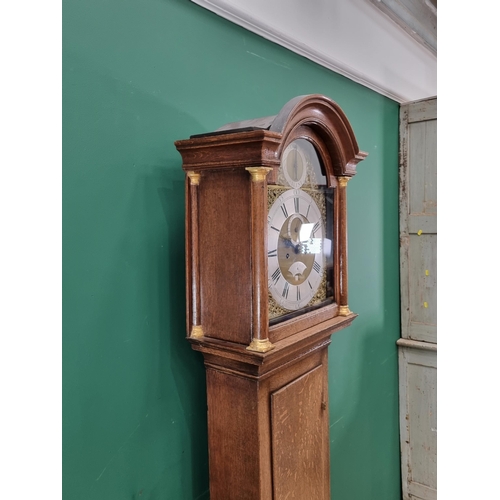 488 - An 18th Century oak Longcase Clock with arched brass dial, subsidiary seconds apertures and inscribe... 