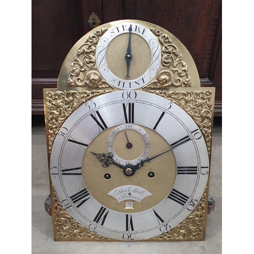 488 - An 18th Century oak Longcase Clock with arched brass dial, subsidiary seconds apertures and inscribe... 