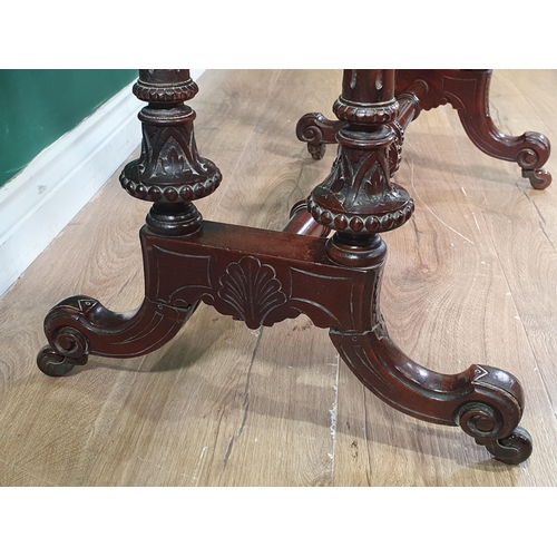 543 - A Victorian walnut Games/Card/Work Table with chessboard fold-over top, satinwood inlay, baize lined... 