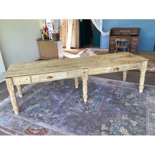 75 - An antique and later pine Farmhouse Table fitted two frieze drawers raised on six turned supports (t... 