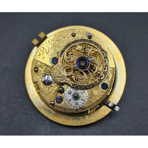 111 - An 18th Century Watch Movement with single train fusee, square pillars, width approx 40mm, inscribed... 