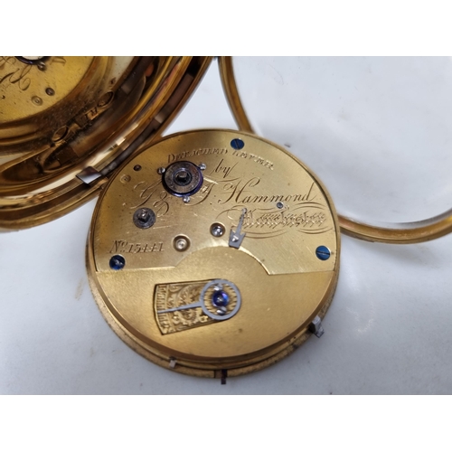 112 - An 18ct gold open faced, key wind Pocket Watch with detached lever by G & T Hammond, Manchester No 1... 