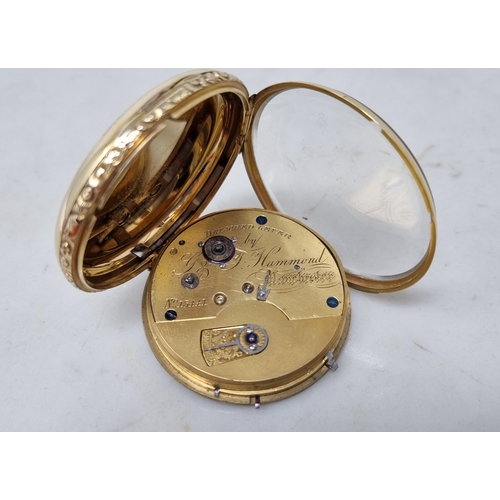 112 - An 18ct gold open faced, key wind Pocket Watch with detached lever by G & T Hammond, Manchester No 1... 