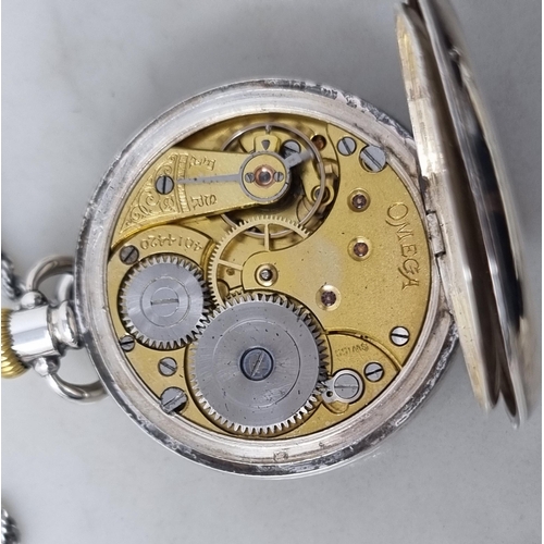 115 - A George V silver cased Fob Watch with Omega movement having lever escapement, the white enamel dial... 