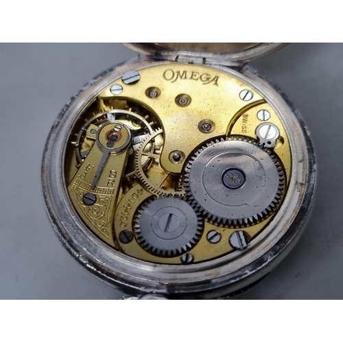 115 - A George V silver cased Fob Watch with Omega movement having lever escapement, the white enamel dial... 