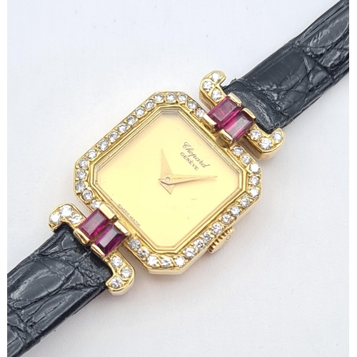 121 - A gem-set Chopard Cocktail Watch the square  gold dial with gold hands, bezel and lugs pavé-set bril... 