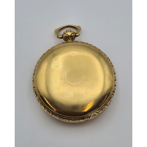 126 - A Georgian 18ct gold cased open faced Pocket Watch the floral engraved dial with roman numerals and ... 