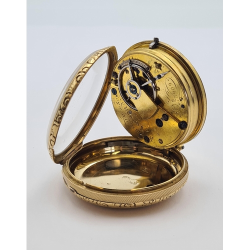 126 - A Georgian 18ct gold cased open faced Pocket Watch the floral engraved dial with roman numerals and ... 