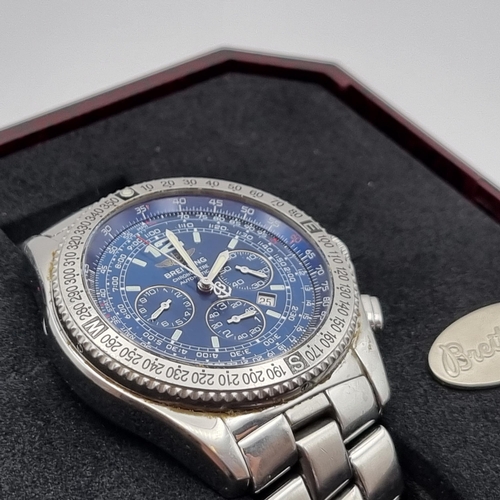 130 - A gentleman's Breitling Chronometre Automatic Wristwatch the blue dial with luminous baton markers, ... 