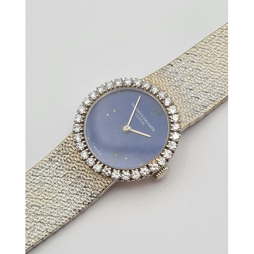 132 - A lady's Vacheron & Constantin, Geneve manual wind Diamond Cocktail Watch having plain lapis lazuli ... 