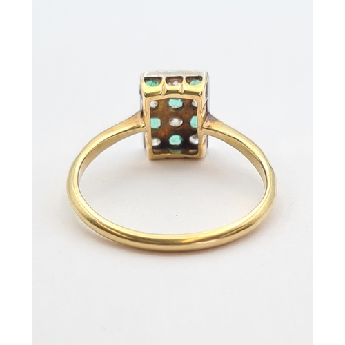 174 - An Art Deco Emerald and Diamond Ring the rectangular plaque millegrain-set chequerboard effect step-... 