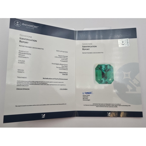 188 - A Muzo Colombian Untreated unmounted step-cut Emerald, 1.35cts, described as 'Vivid slightly bluish ... 