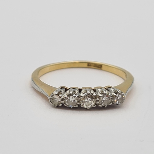 197 - A Diamond five stone Ring claw-set graduated eight-cut stones in 18ct gold, ring size J, approx 2gms