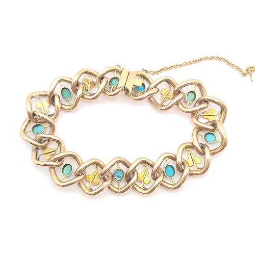 200 - A Turquoise and Seed Pearl Bracelet the openwork links set alternating oval turquoise cabochons and ... 