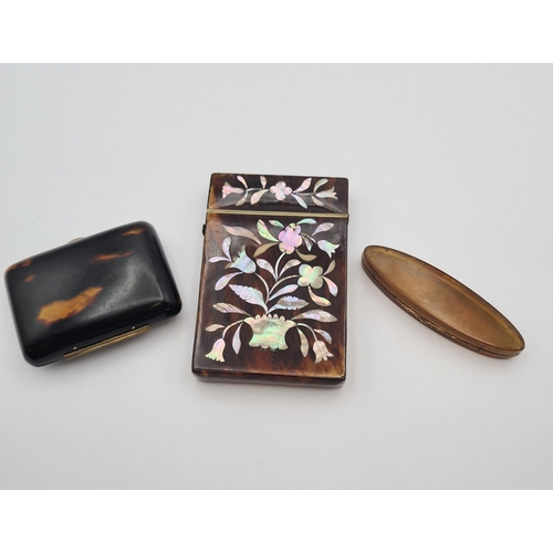 233 - A Victorian tortoiseshell Card Case with floral mother of pearl inlay, a small 19th Century tortoise... 