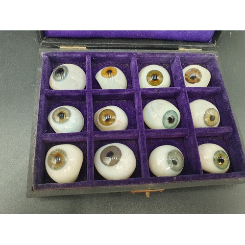 238 - A Case containing fifty glass Artificial Eyes, with trade label Hermann Hellbach, Lauscha/Thurw. Ger... 