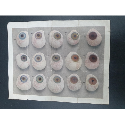 238 - A Case containing fifty glass Artificial Eyes, with trade label Hermann Hellbach, Lauscha/Thurw. Ger... 