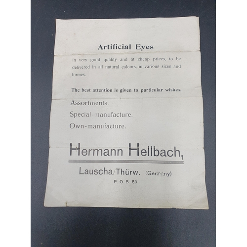 238 - A Case containing fifty glass Artificial Eyes, with trade label Hermann Hellbach, Lauscha/Thurw. Ger... 