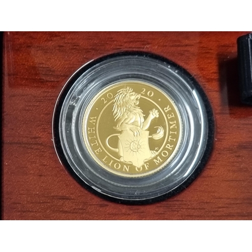 252 - A Queen Elizabeth II 2020 Queen's Beasts, The White Lion of Mortimer, gold proof 25 Pounds, 1/4 oz, ... 