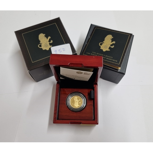 252 - A Queen Elizabeth II 2020 Queen's Beasts, The White Lion of Mortimer, gold proof 25 Pounds, 1/4 oz, ... 