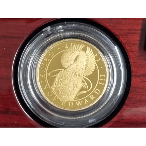 253 - A Queen Elizabeth II 2021, Queen's Beasts - The Griffin of Edward III, gold proof 25 Pounds, 1/4oz, ... 